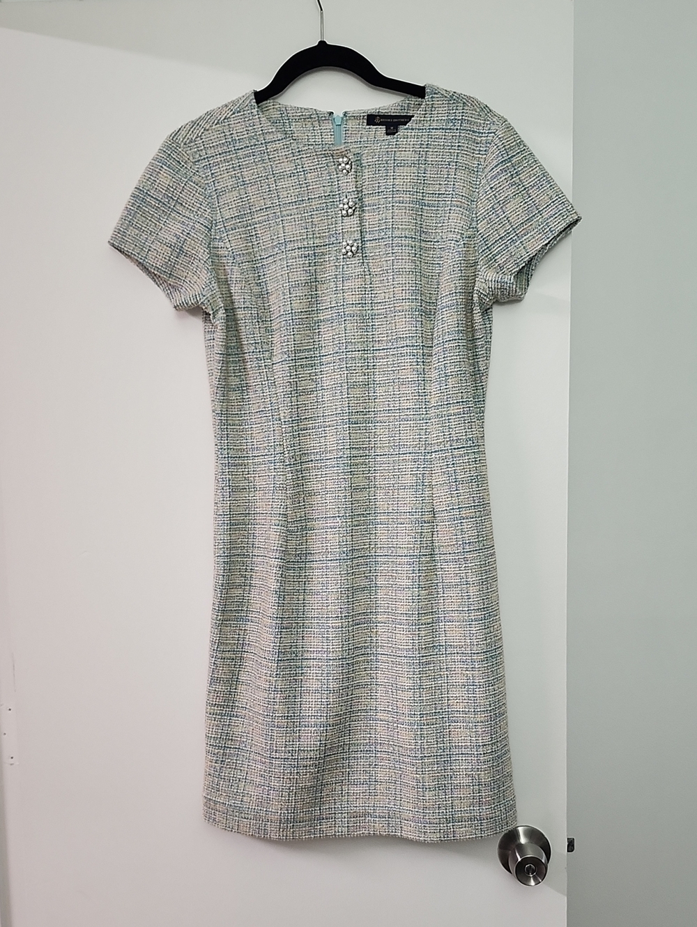 Brooks Brothers Tweed Shift Dress in Blue and White